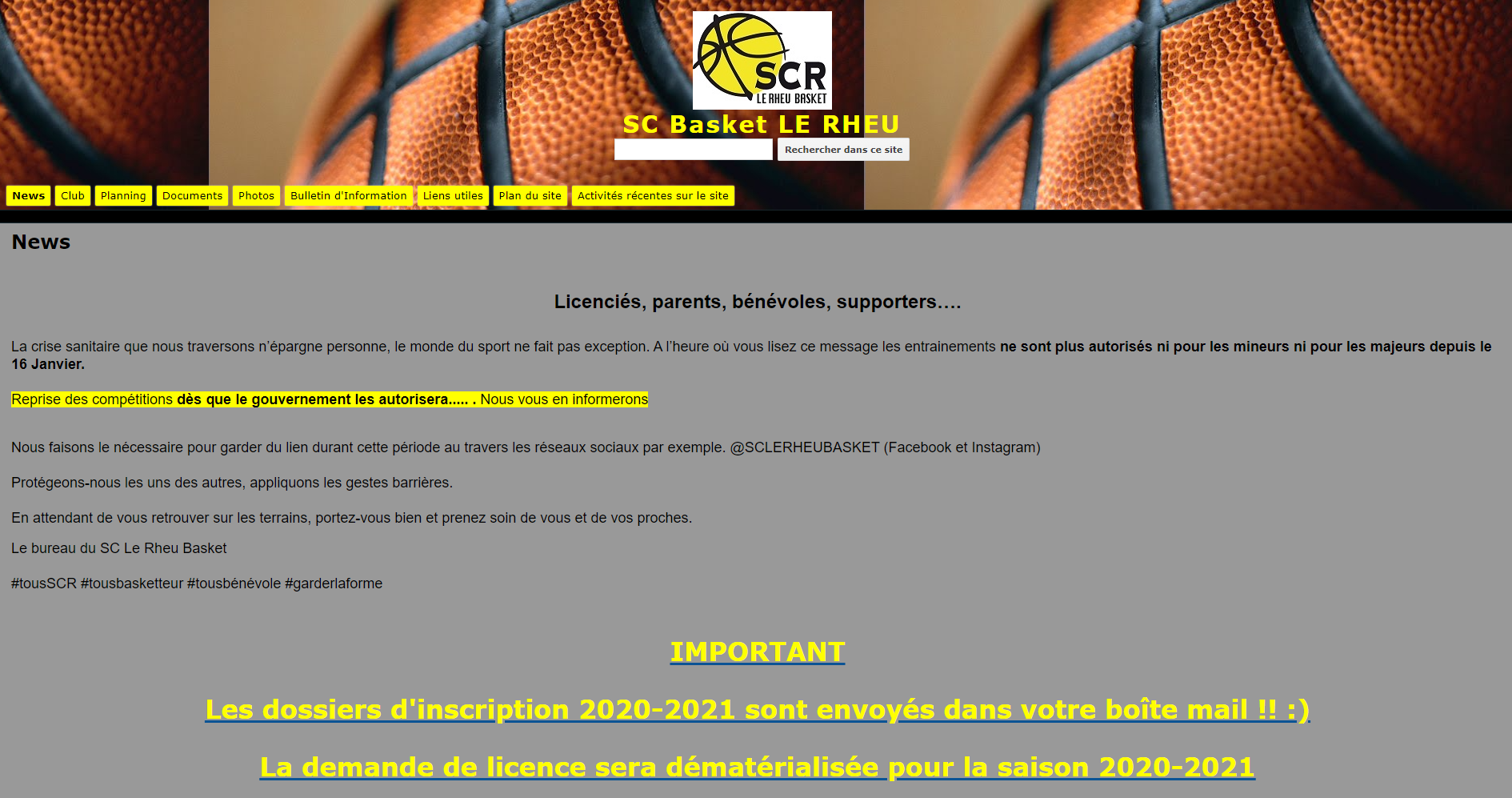 Historique du site du SC Le Rheu Basket